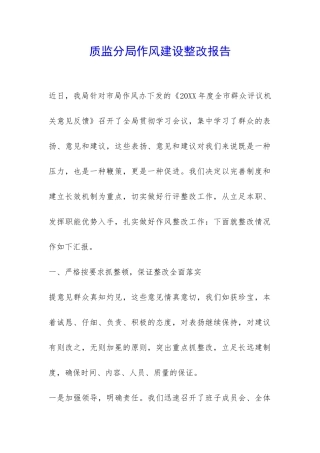 质监分局作风建设整改报告-