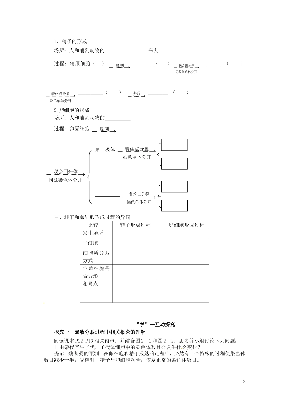 2014高中生物 2.1 减数分裂学案 苏教版必修2_第2页