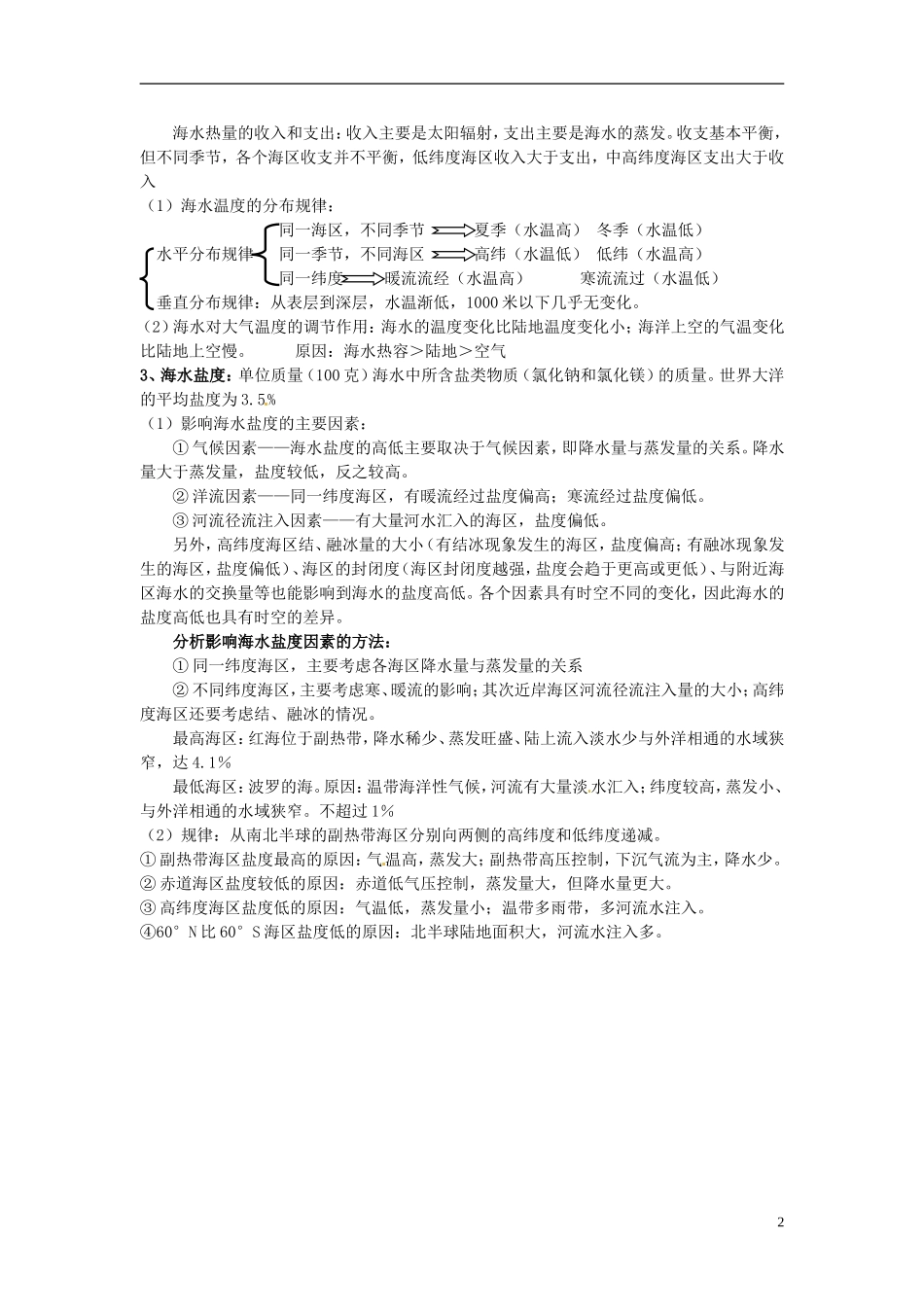 2014高考地理一轮复习 （考纲要求+知识讲解+能力训练） 第11讲 海水的温度和盐度.教案 新人教版_第2页