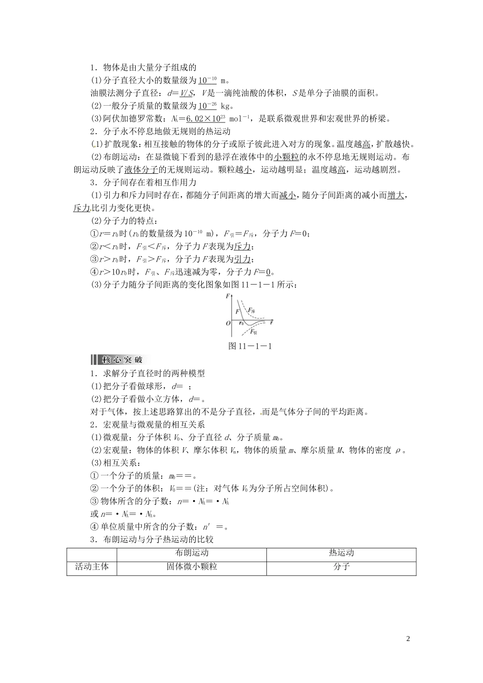 2014高三物理一轮复习 第十一章 第1讲 分子动理论 内能3_第2页