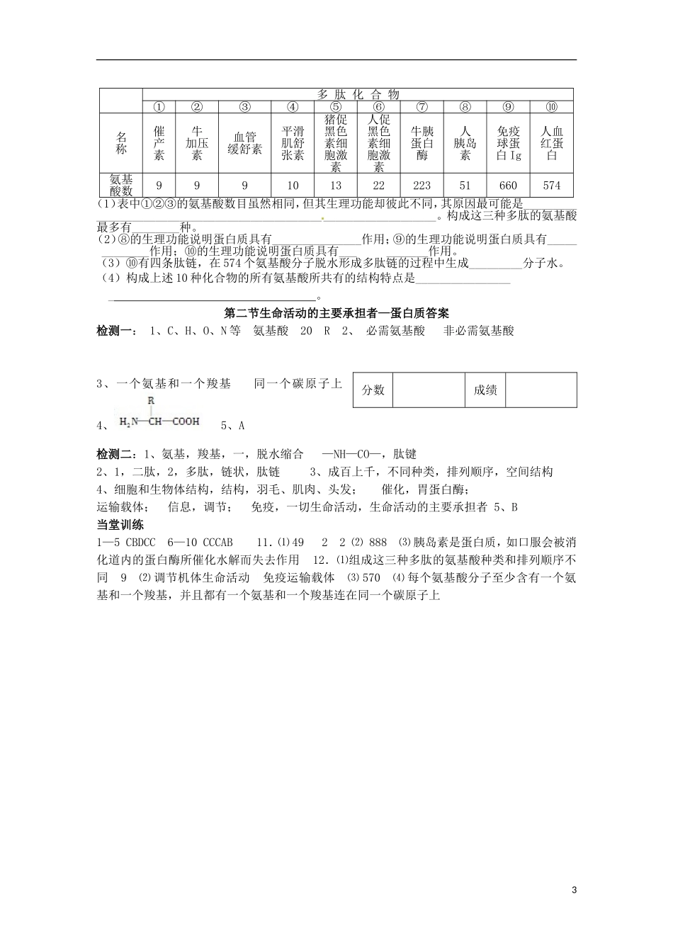 2014高中生物 2.2 生命活动的主要承担者--蛋白质导学案 新人教版必修1_第3页