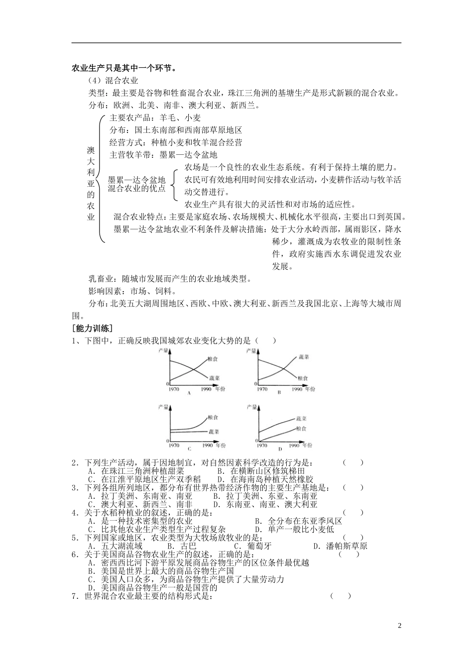 2014高考地理一轮复习 （考纲要求+知识讲解+能力训练） 第23讲 世界主要的农业地域类型教案 新人教版_第2页