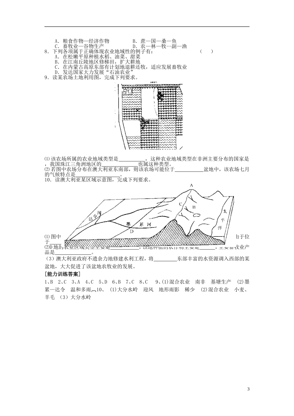 2014高考地理一轮复习 （考纲要求+知识讲解+能力训练） 第23讲 世界主要的农业地域类型教案 新人教版_第3页
