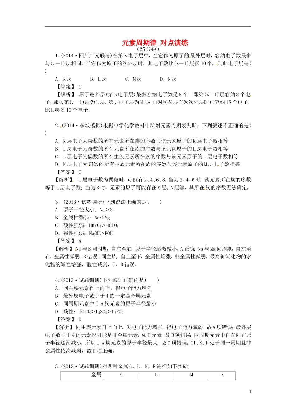 2014高中化学 1.2 元素周期律对点演练 新人教版必修2_第1页