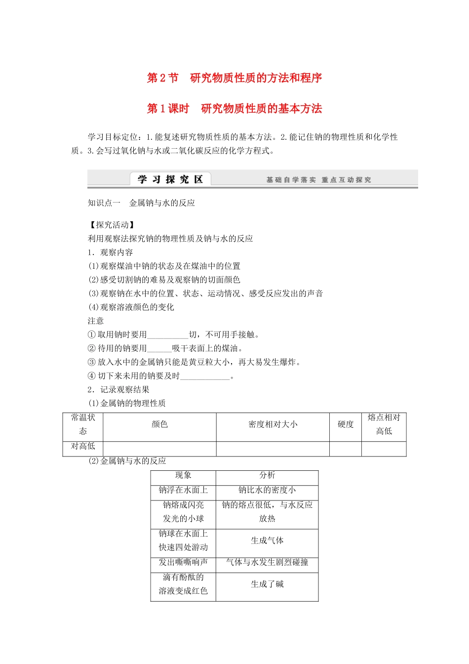 2014高中化学 1.2.1 研究物质性质的基本方法学案 鲁科版必修1_第1页