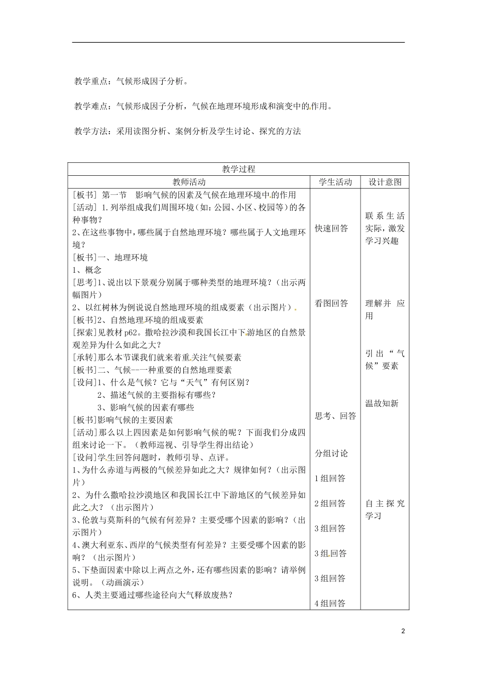 2014高中地理《气候及其在地理环境中的作用》教案 中图版必修1_第2页