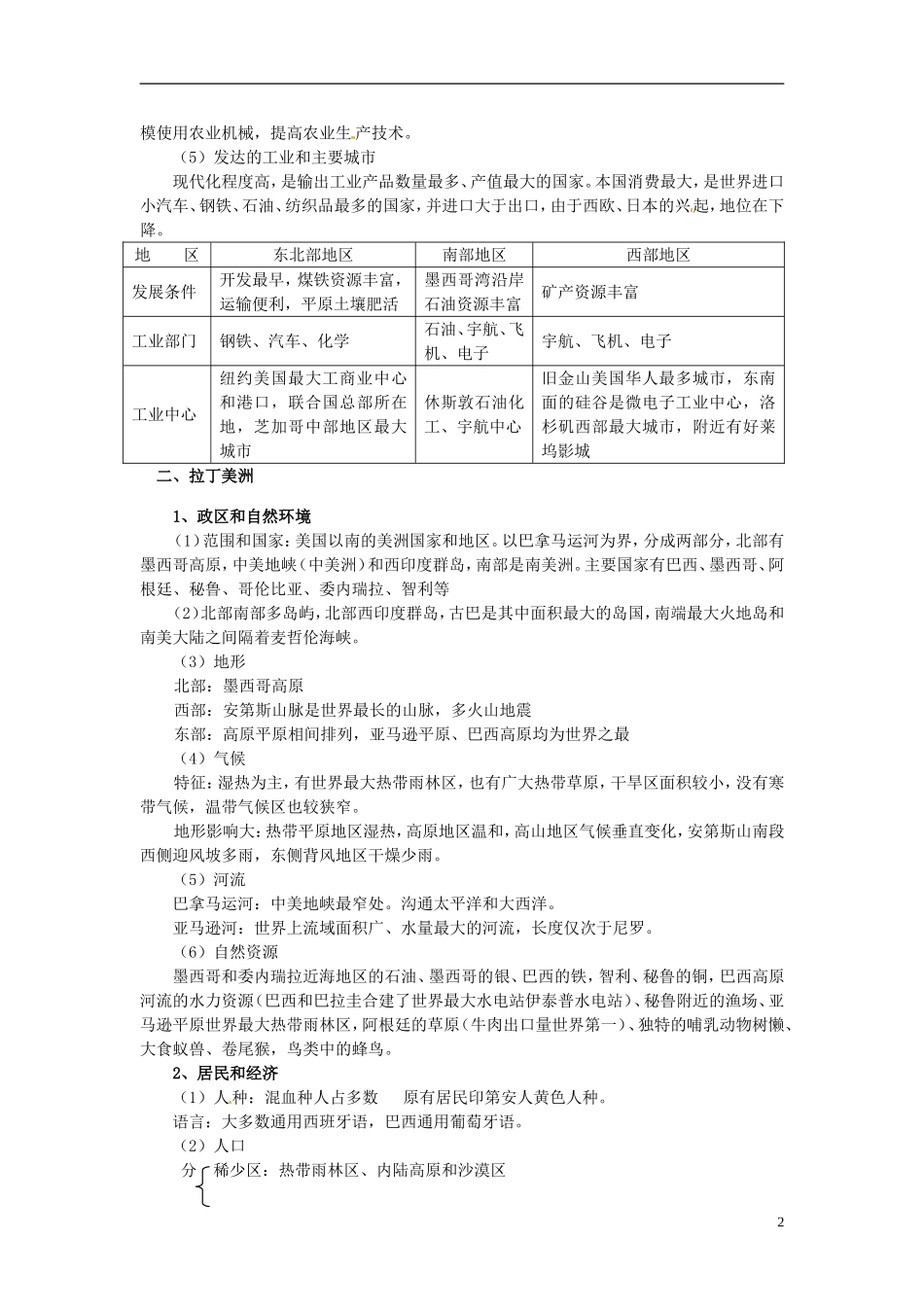 2014高考地理一轮复习 （考纲要求+知识讲解+能力训练） 第39讲 北美 拉丁美洲教案 新人教版_第2页