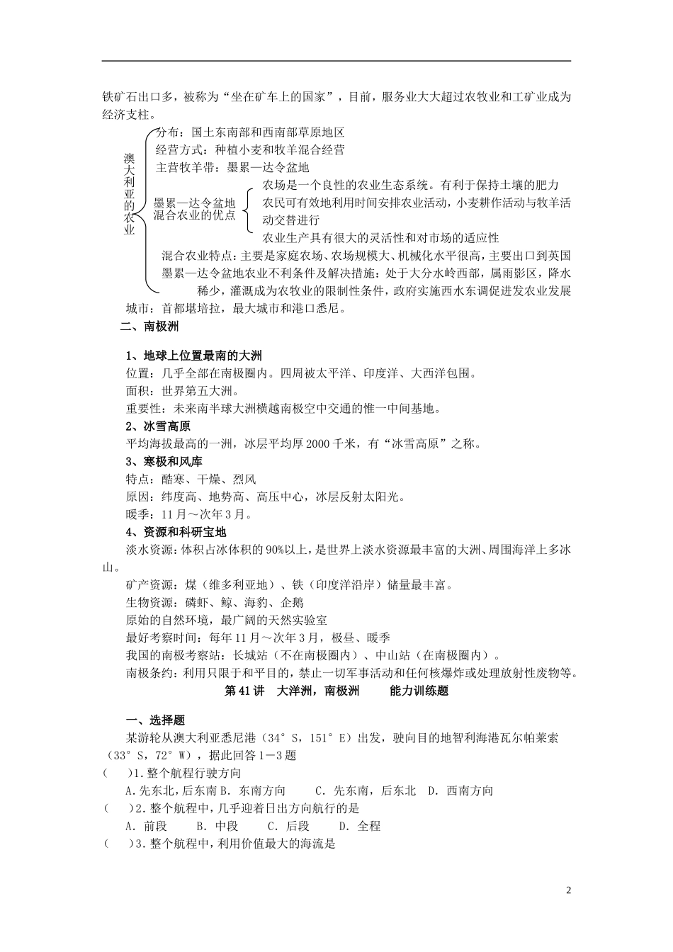 2014高考地理一轮复习 （考纲要求+知识讲解+能力训练） 第40讲 大洋洲 南极洲教案 新人教版_第2页