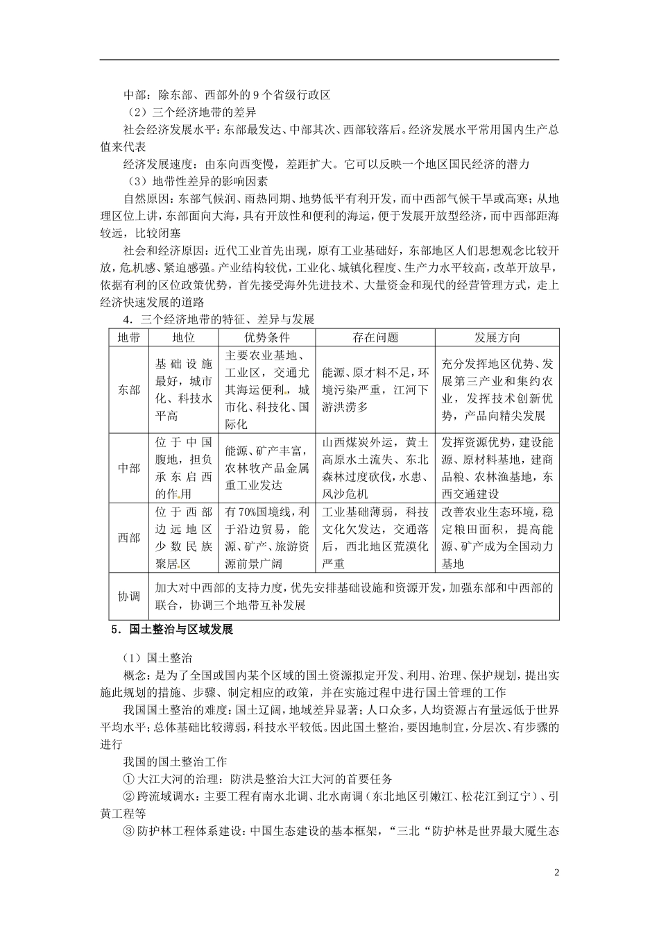 2014高考地理一轮复习 （考纲要求+知识讲解+能力训练） 第46讲 中国的区域差异和国土整治与区域开发教案 新人教版_第2页