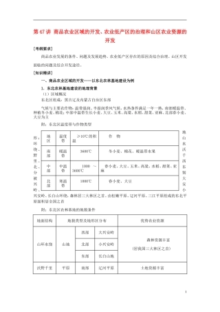 2014高考地理一轮复习 （考纲要求+知识讲解+能力训练） 第47讲 商品农业区域的开发、农业低产区的治理教案 新人教版