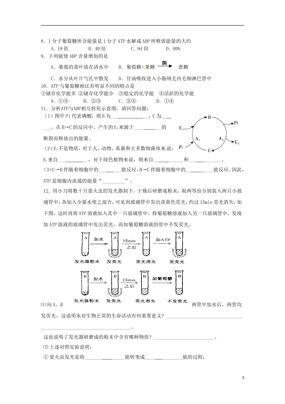 2014高中生物 5.2 细胞的能量“通货”ATP导学案 新人教版必修1_第3页