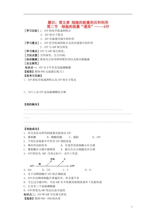 2014高中生物 第二节  细胞的能量“通货”ATP学案 新人教版必修1