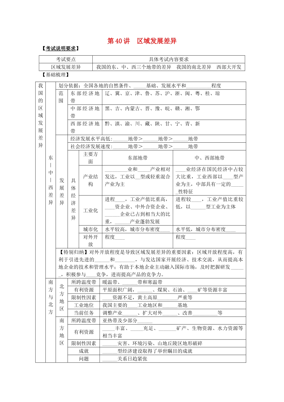 2014高考地理一轮全程复习方案 第40讲 区域发展差异 湘教版_第1页