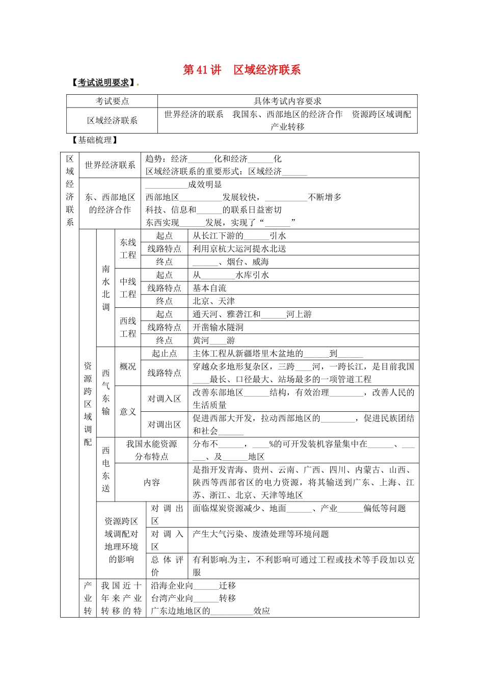 2014高考地理一轮全程复习方案 第41讲 区域经济联系 湘教版_第1页