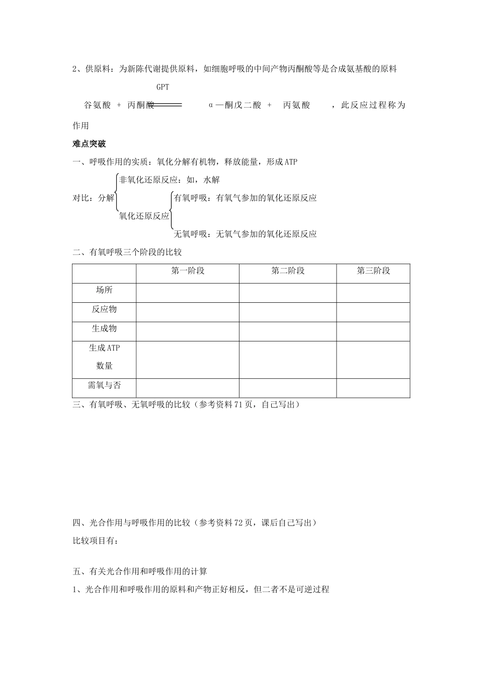 2014年高考生物 基础冲刺 细胞呼吸复习教案_第2页