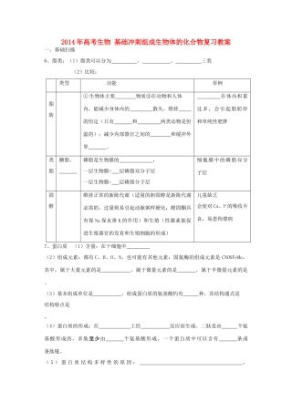 2014年高考生物 基础冲刺 组成生物体的化合物复习教案