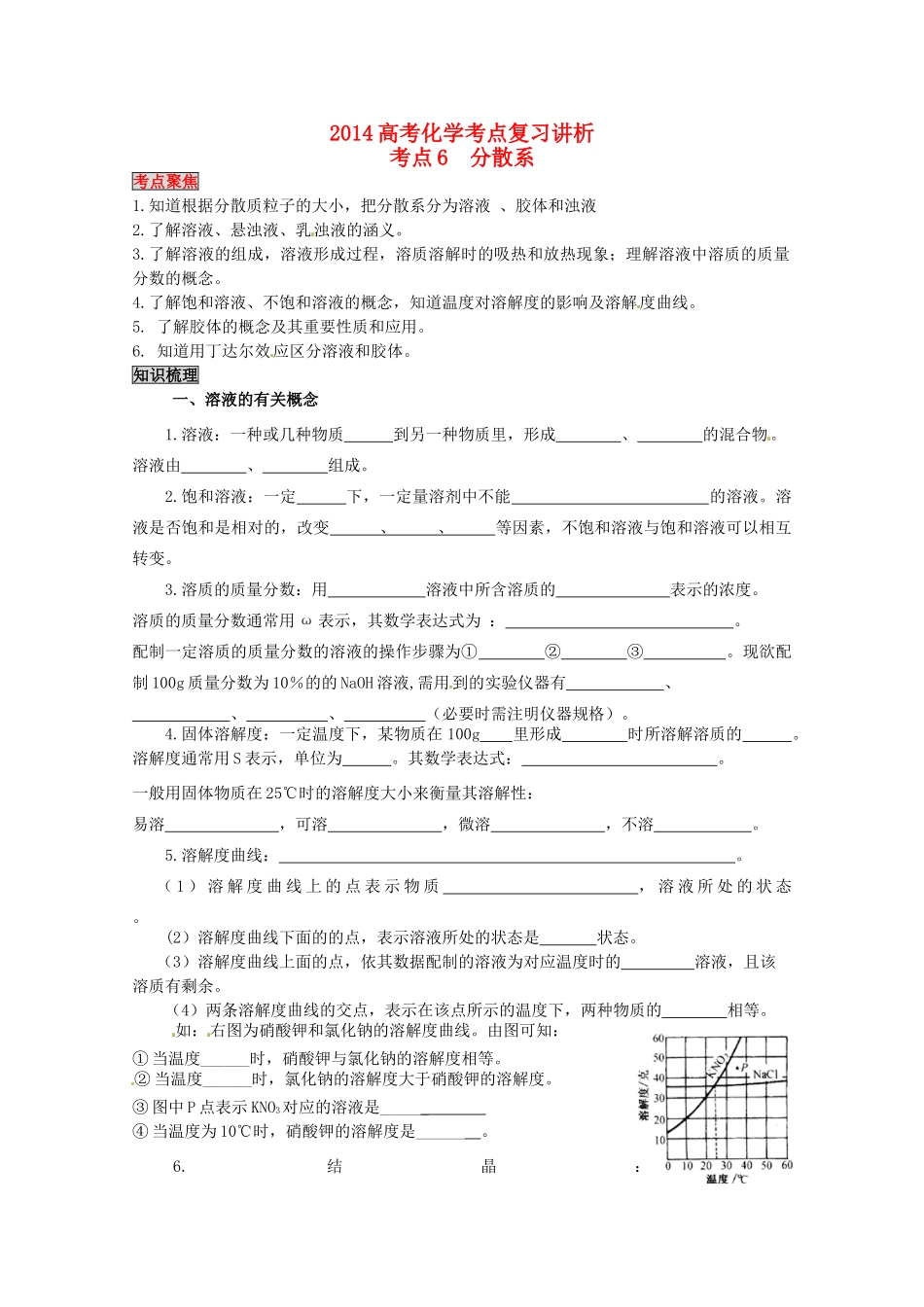 2014高考化学 分散系考点复习学案_第1页