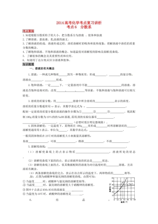 2014高考化学 分散系考点复习学案