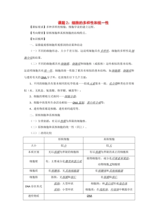 2014年高考生物 同步讲练结合素材 课题2 细胞的多样性和统一性 中图版必修1