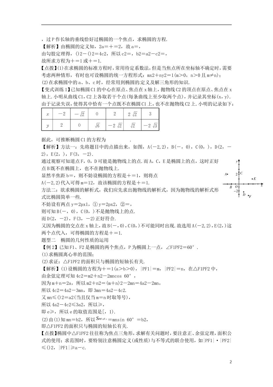 2014高考数学一轮总复习 9.1 椭 圆教案 理 新人教A版_第2页