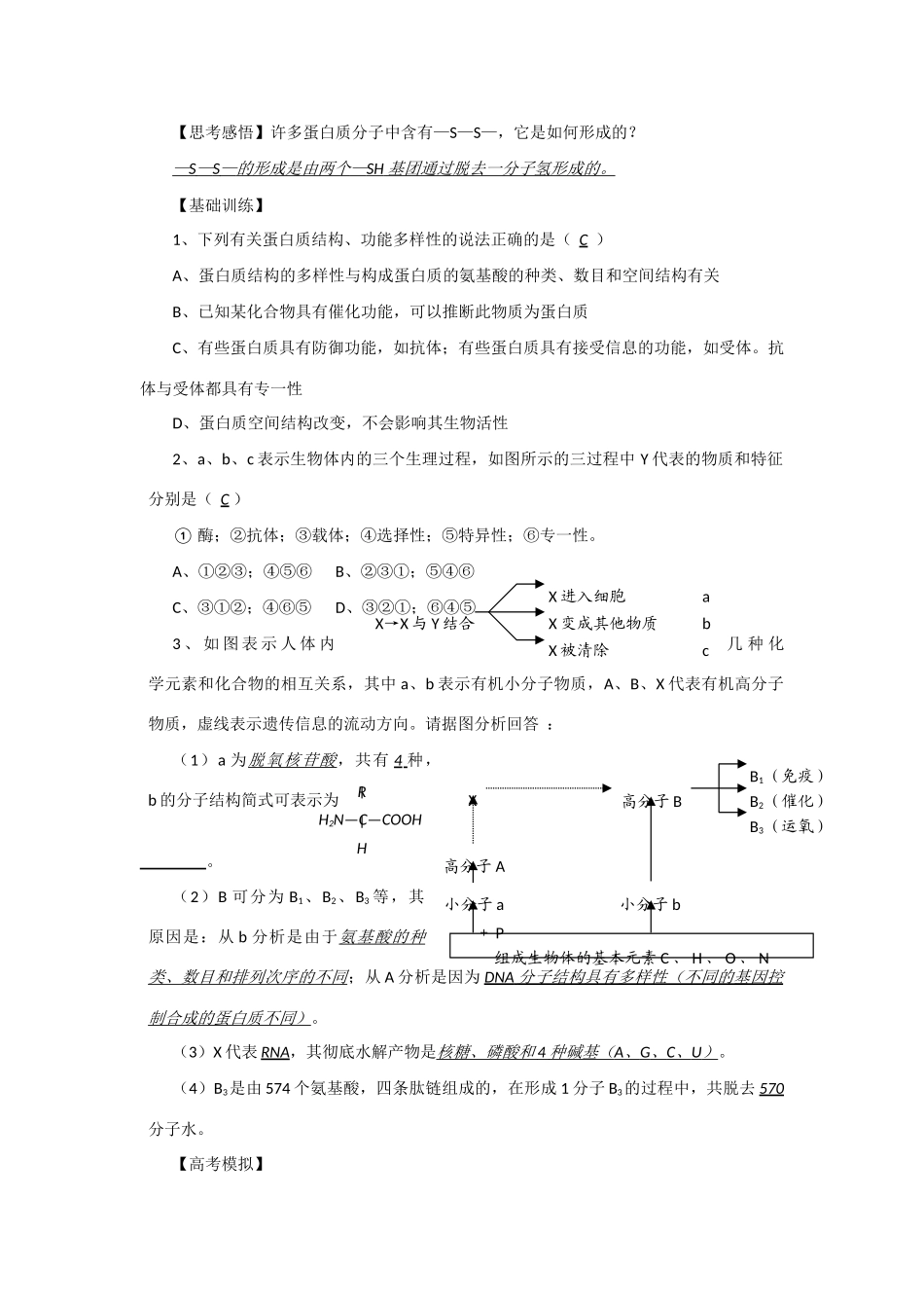 2014年高考生物 同步讲练结合素材 课题6 蛋白质的功能 中图版必修1_第2页