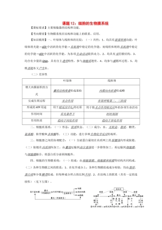 2014年高考生物 同步讲练结合素材 课题12 细胞的生物膜系统 中图版必修1