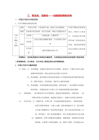 2014高考历史 历年高考频点知识网络构建 专题 二、民主化、法制化 政治制度创新的方向