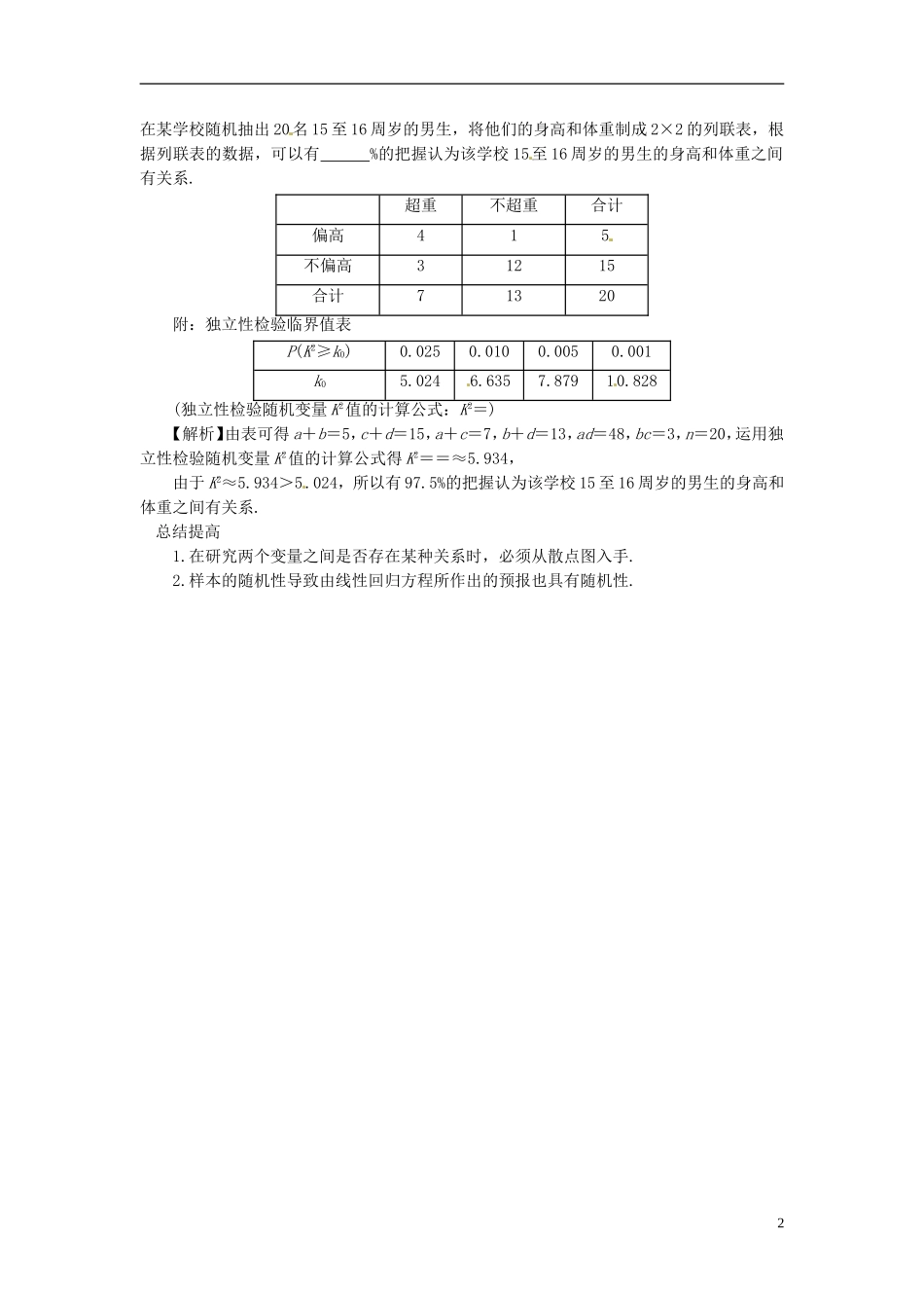 2014高考数学一轮总复习 13.2 两变量间的相关性、回归分析和独立性检验教案 理 新人教A版_第2页