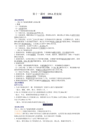 2014高中生物（课前预习+课堂学习+巩固训练+课后分层练习）第11课 DNA的复制教学案 新人教版必修2