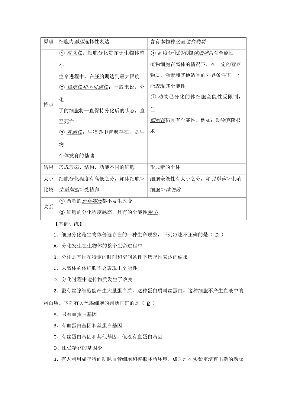 2014年高考生物 同步讲练结合素材 课题32 细胞分化 中图版必修1_第2页