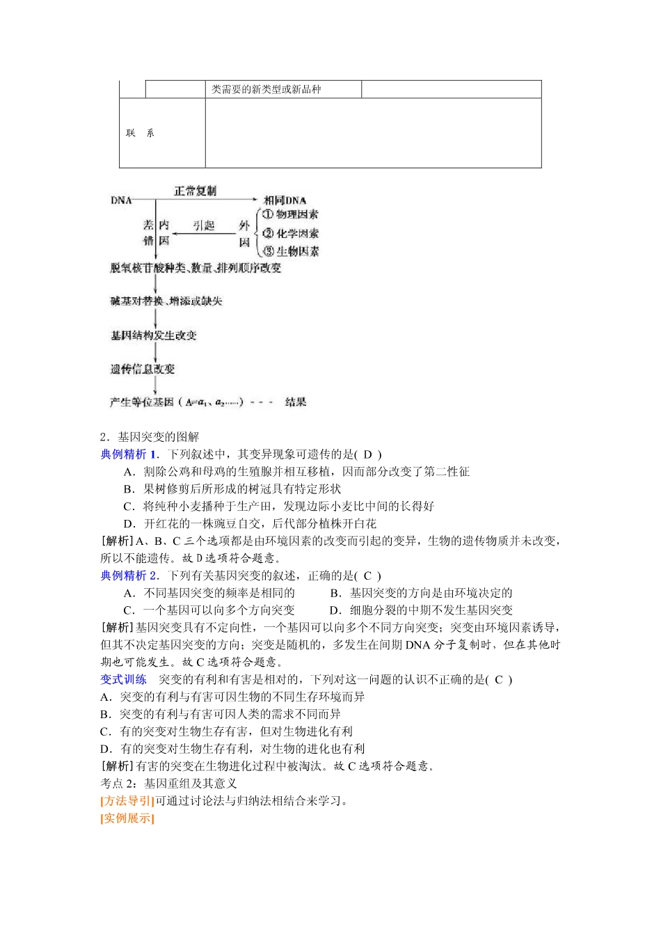2014高中生物（课前预习+课堂学习+巩固训练+课后分层练习）第16课 基因突变和基因重组教学案 新人教版必修2_第3页