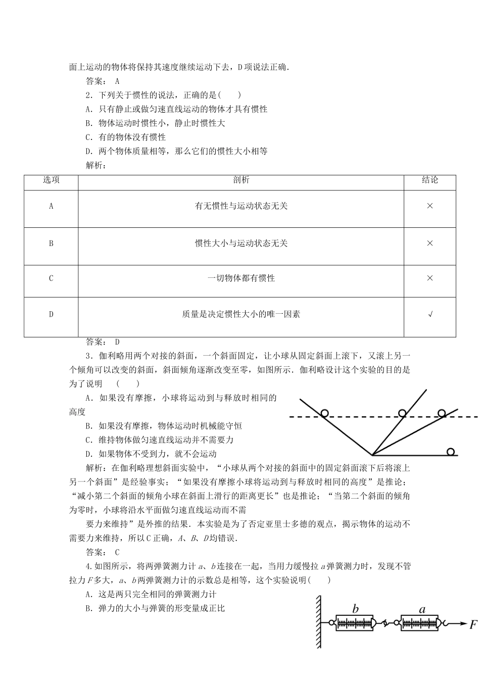 2014高考物理一轮复习讲义 第1讲 牛顿第一定律_第3页