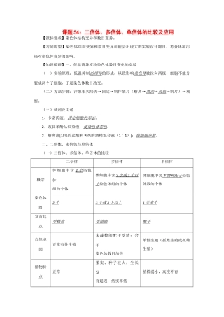 2014年高考生物 同步讲练结合素材 课题54 二倍体 多倍体的应用 中图版必修1