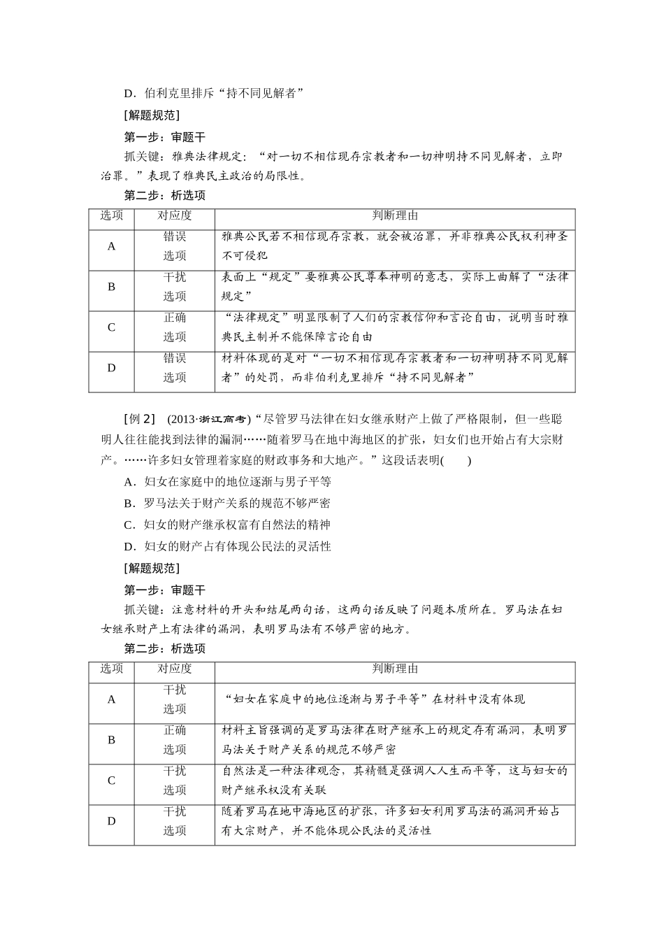 2014高考历史 模块一 第2步 专题四 古代希腊罗马的政治制度和西方人文主义精神的起源复习学案_第3页