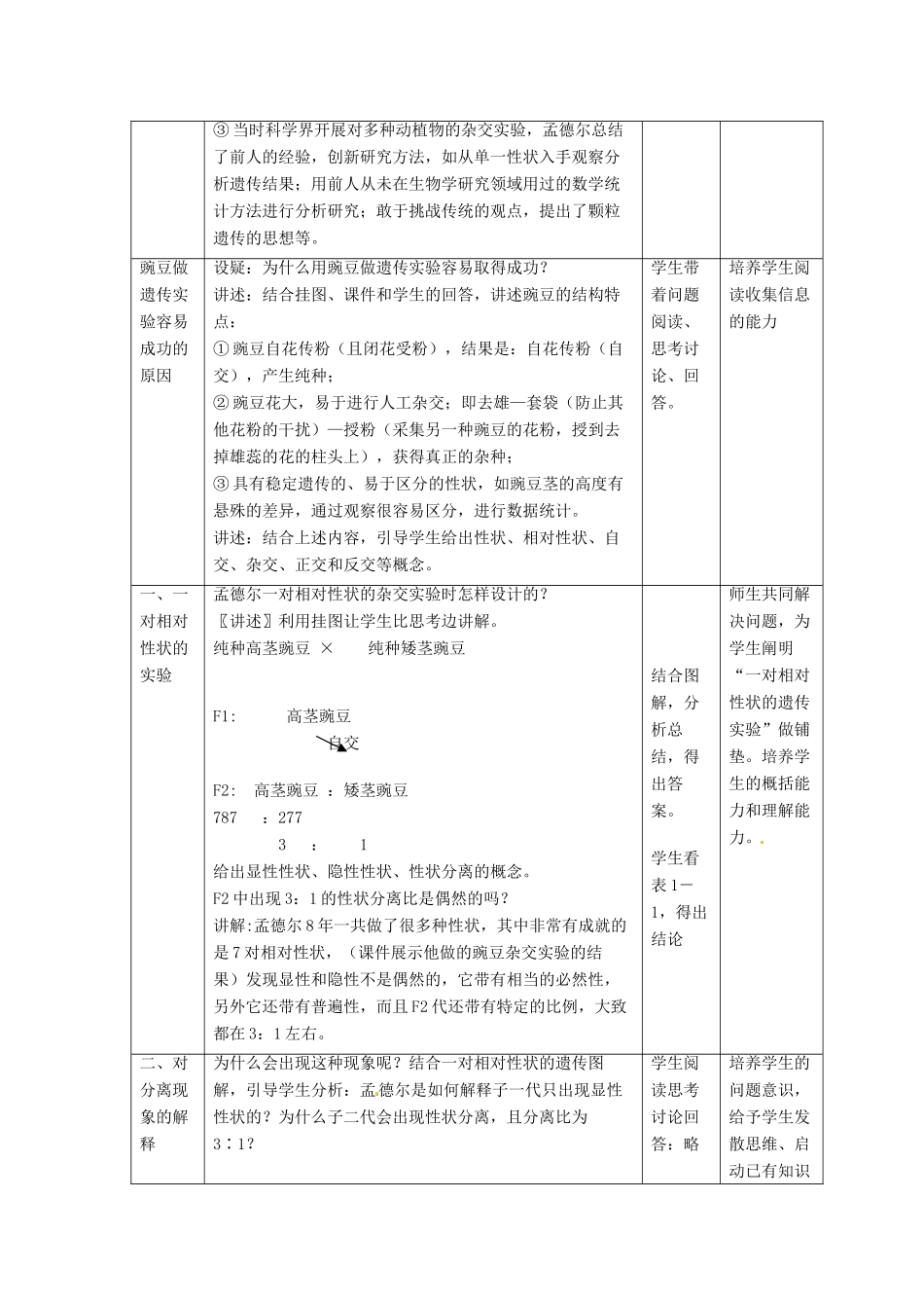 2014高中生物《1.1 孟德尔的豌豆杂交试验（一）》教学设计 新人教版必修2_第2页