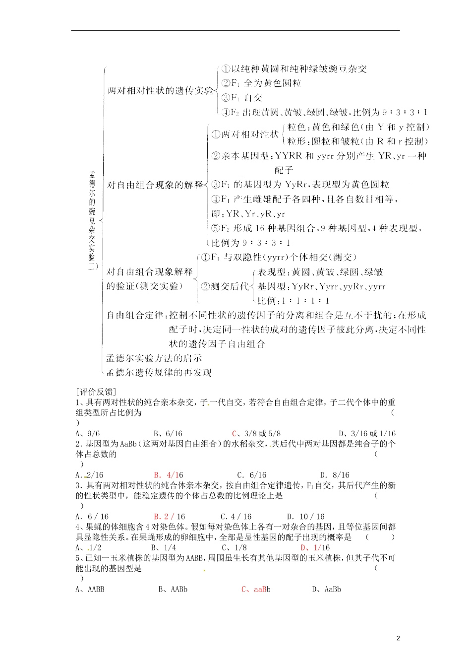 2014高中生物《1.2 孟德尔的豌豆杂交实验（二）》学案 新人教版必修2_第2页