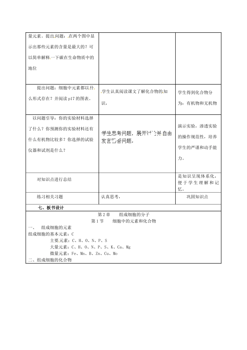 2014高中生物《2.1 细胞中的元素和化合物》教案 新人教版必修1_第2页