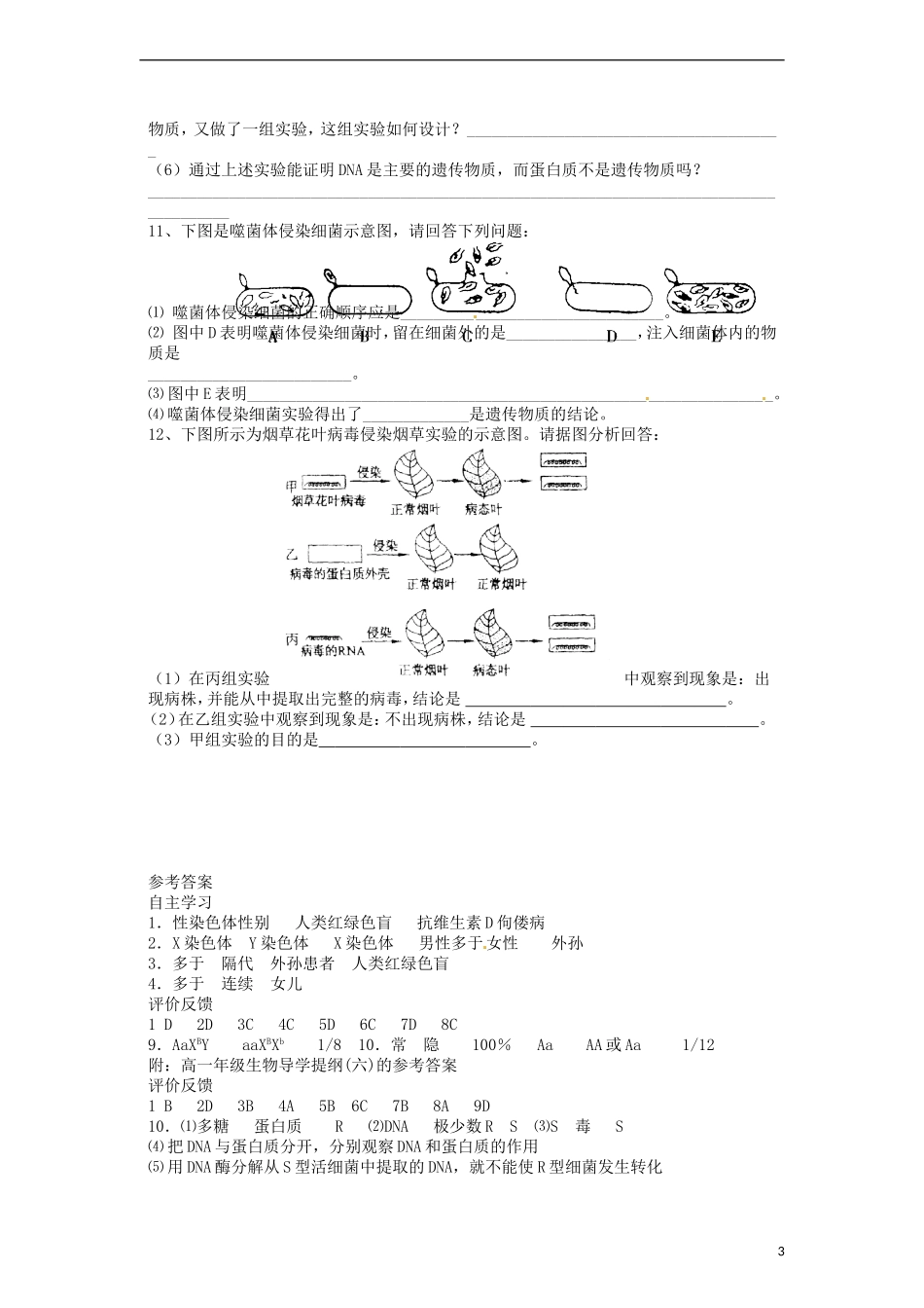 2014高中生物《3.1 DNA是主要的遗传物质》学案 新人教版必修2_第3页