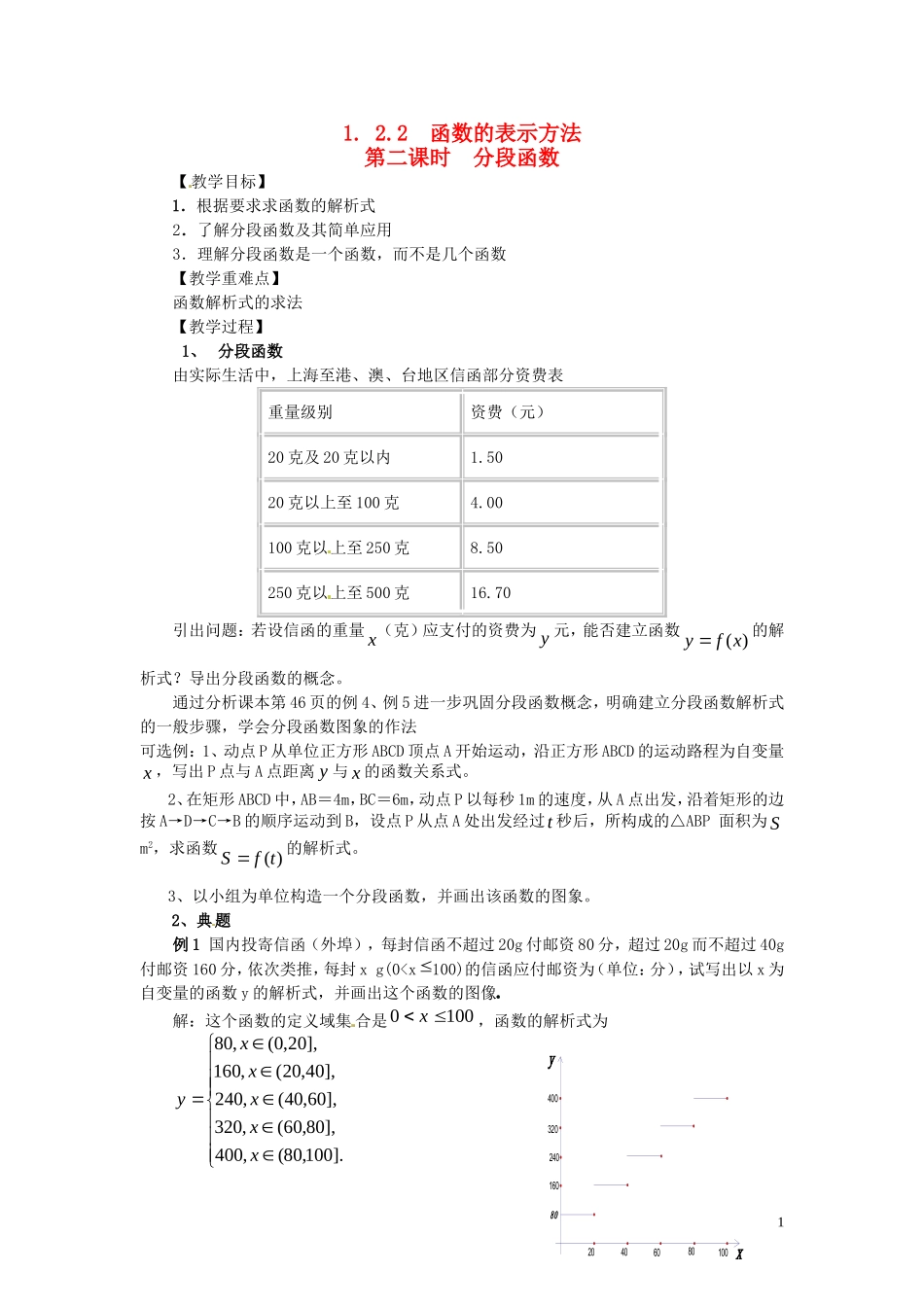 2014高中数学 1.2.2-2分段函数教案 新人教A版必修1_第1页
