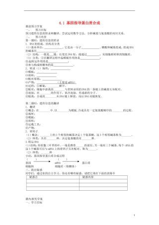 2014高中生物《4.1 基因指导蛋白质的合成》导学案 新人教版必修2