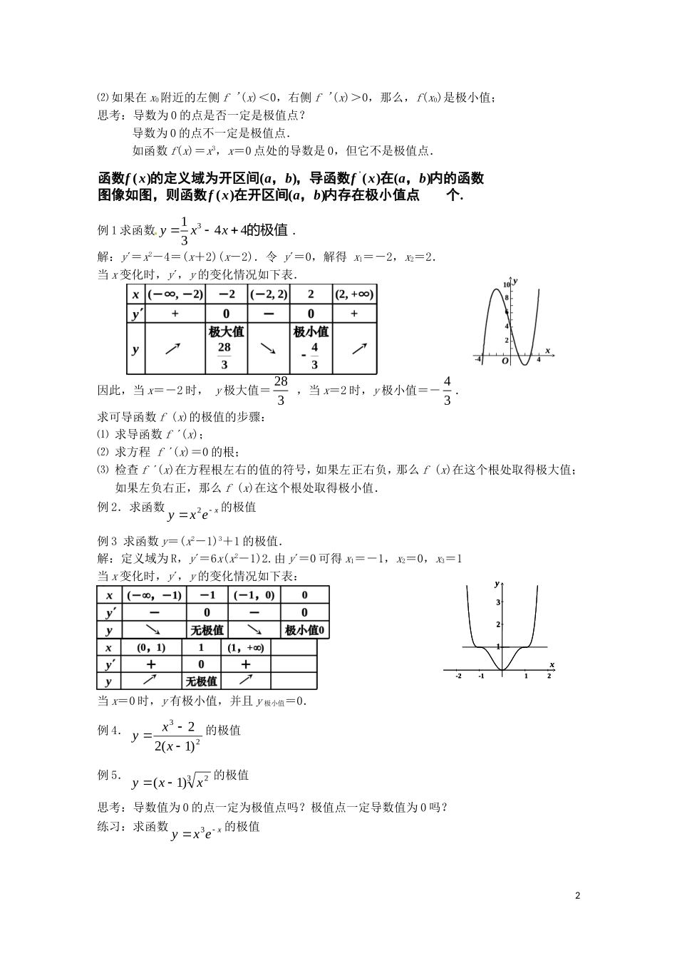 2014高中数学 1.3.2《函数的极值与导数》教案 新人教A版选修2-2_第2页