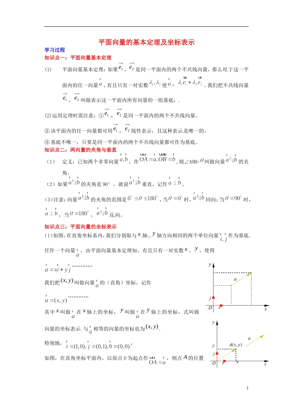 2014高中数学 第二章 平面向量 平面向量的基本定理及坐标表示学习过程 新人教A版必修4_第1页