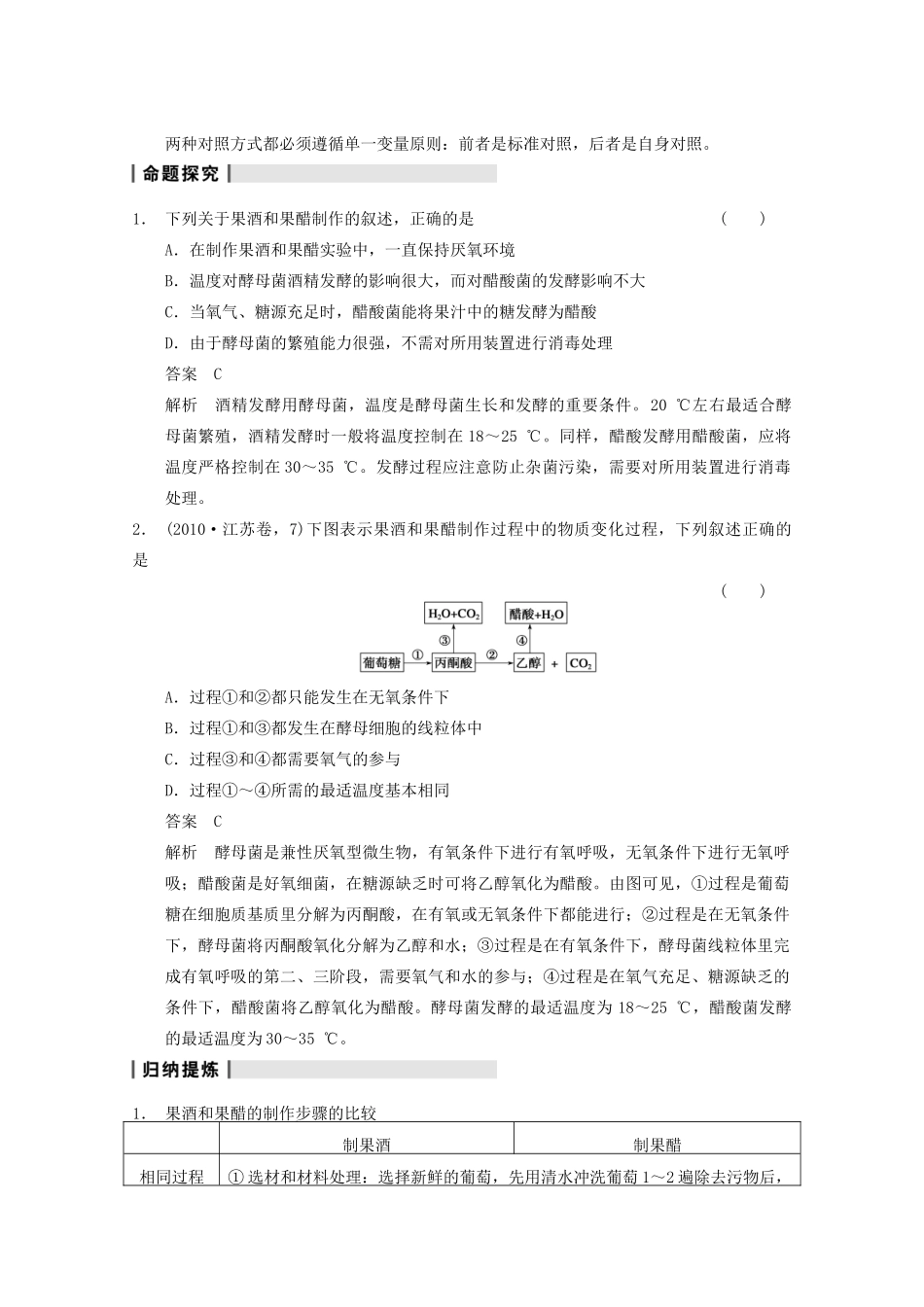 2014年高考生物大一轮复习 第十一单元 第42讲 传统发酵技术的应用教案_第3页
