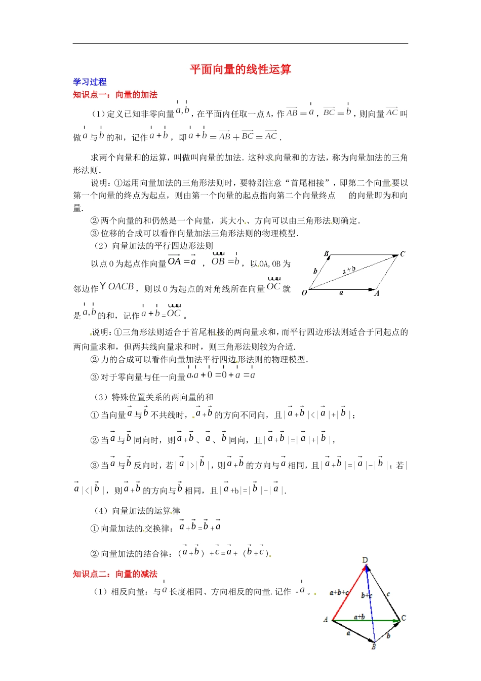 2014高中数学 第二章 平面向量 平面向量的线性运算学习过程 新人教A版必修4_第1页