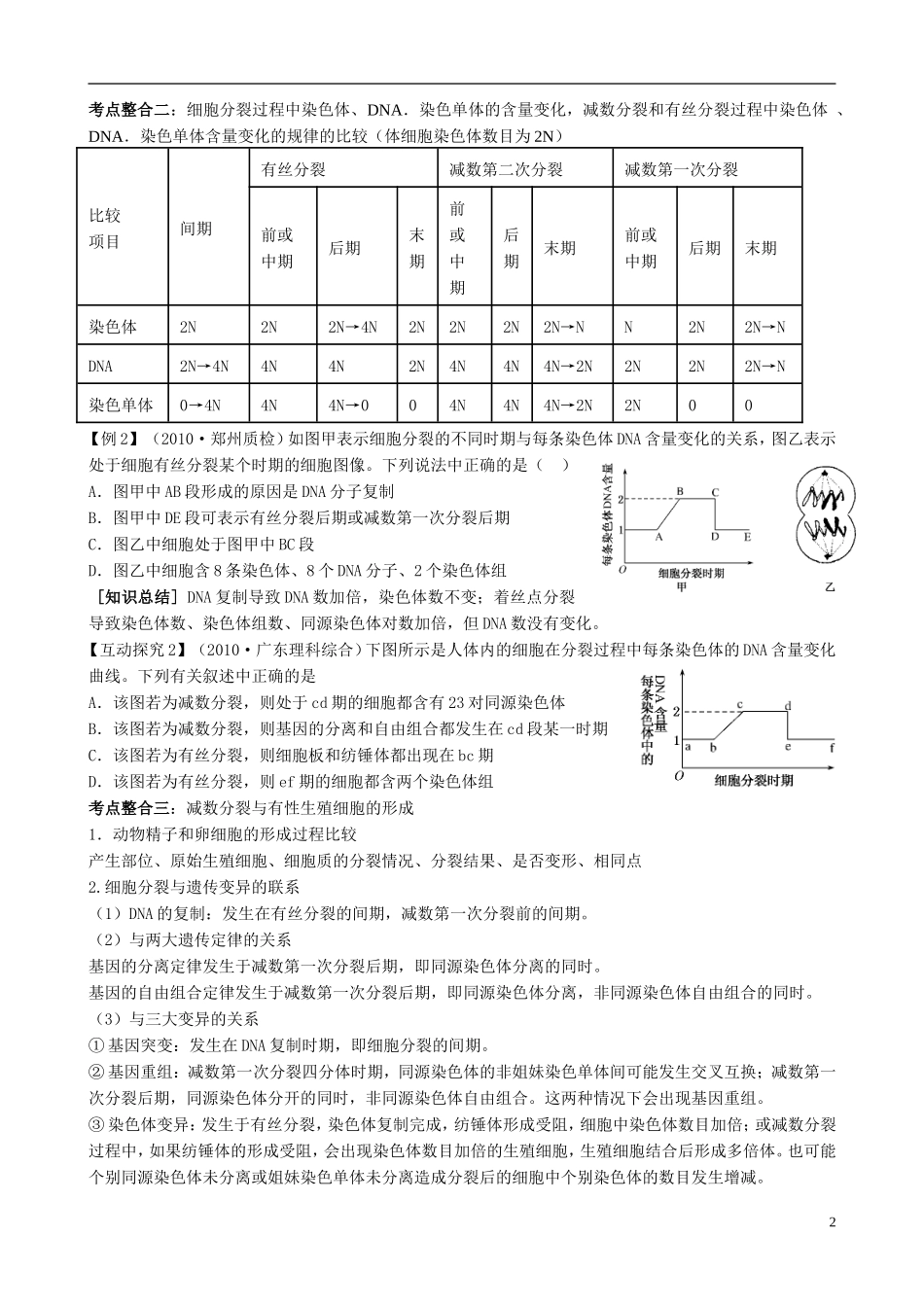 2014年高考生物二轮复习 专题3 细胞的生命历程学案 人教版_第2页