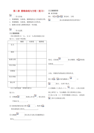 2014高中数学 第二章圆锥曲线与方程复习学案 新人教A版选修2-1