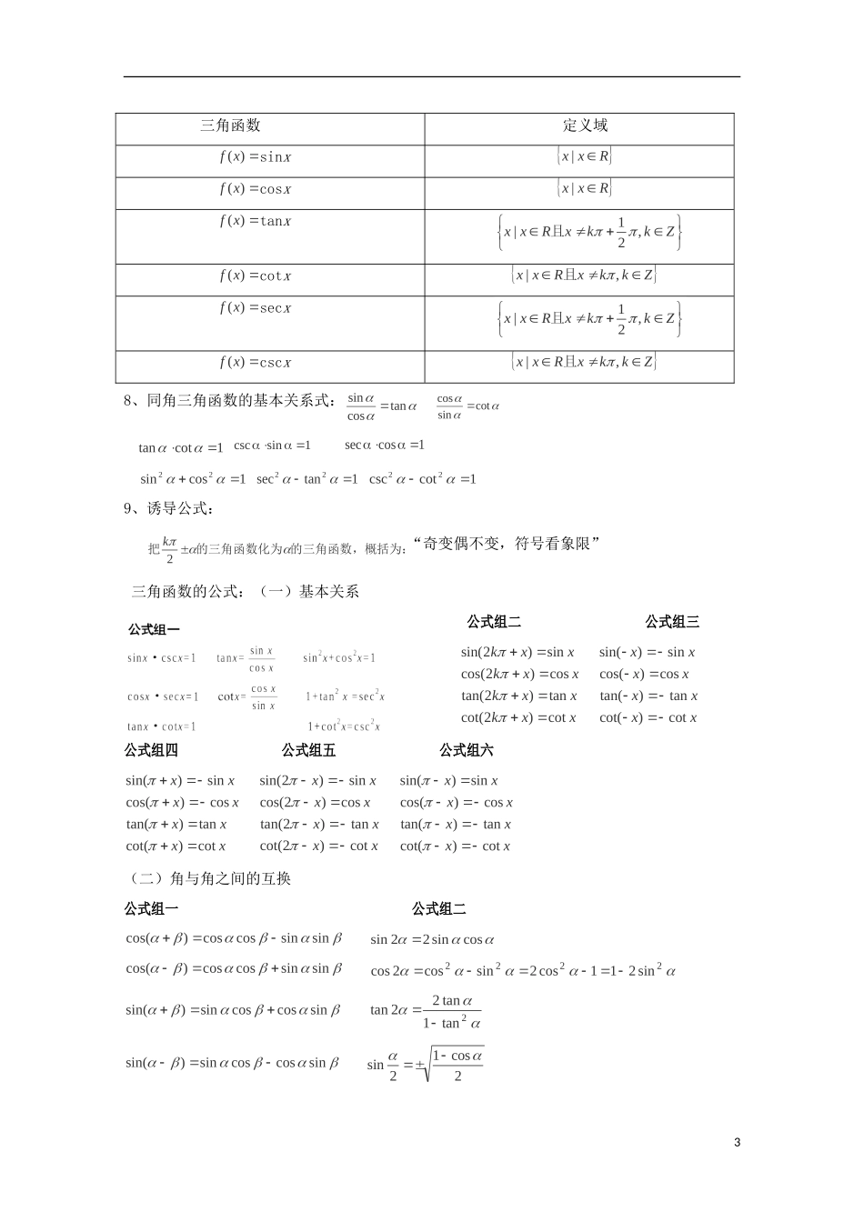 2014高考数学 基础知识清单 第04章 三角函数 新人教A版 _第3页
