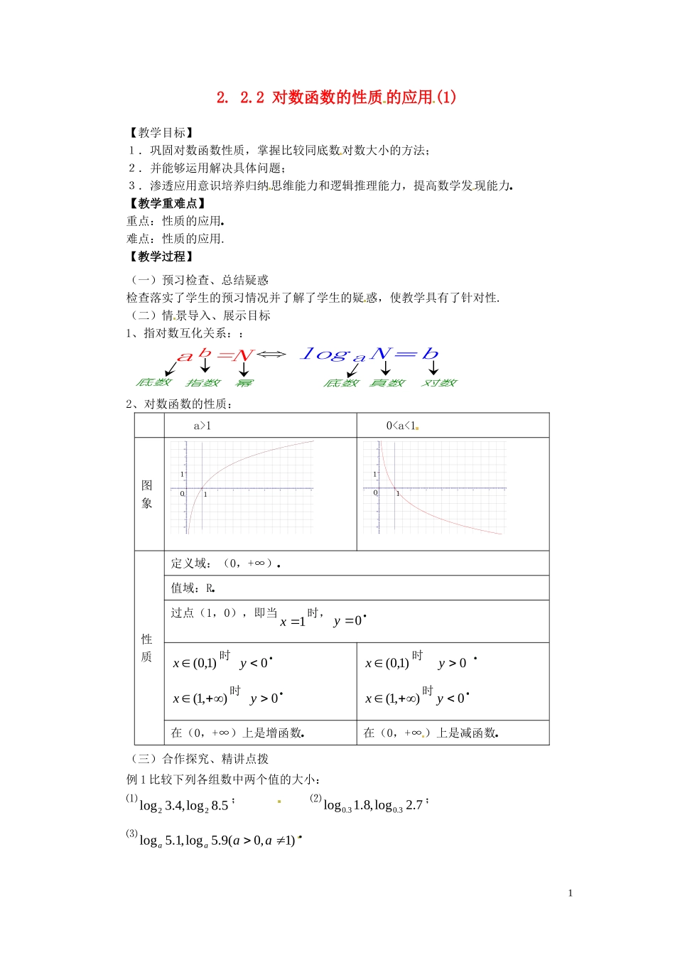 2014高中数学 2.2.2-2对数函数性质的应用教案 新人教A版必修1_第1页