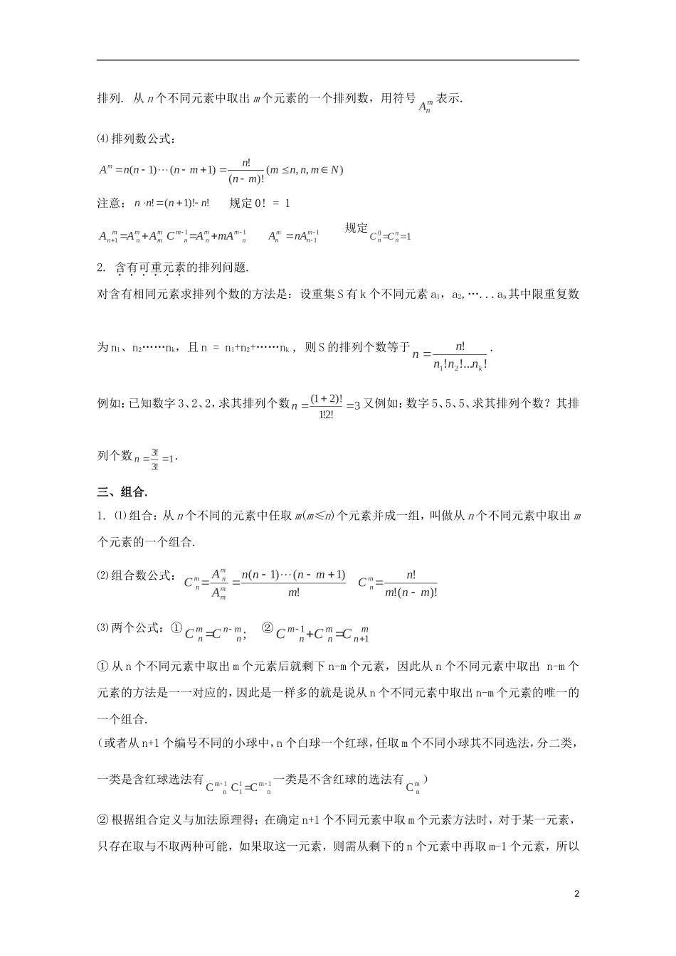 2014高考数学 基础知识清单 第10章 排列组合二项定理 新人教A版 _第2页