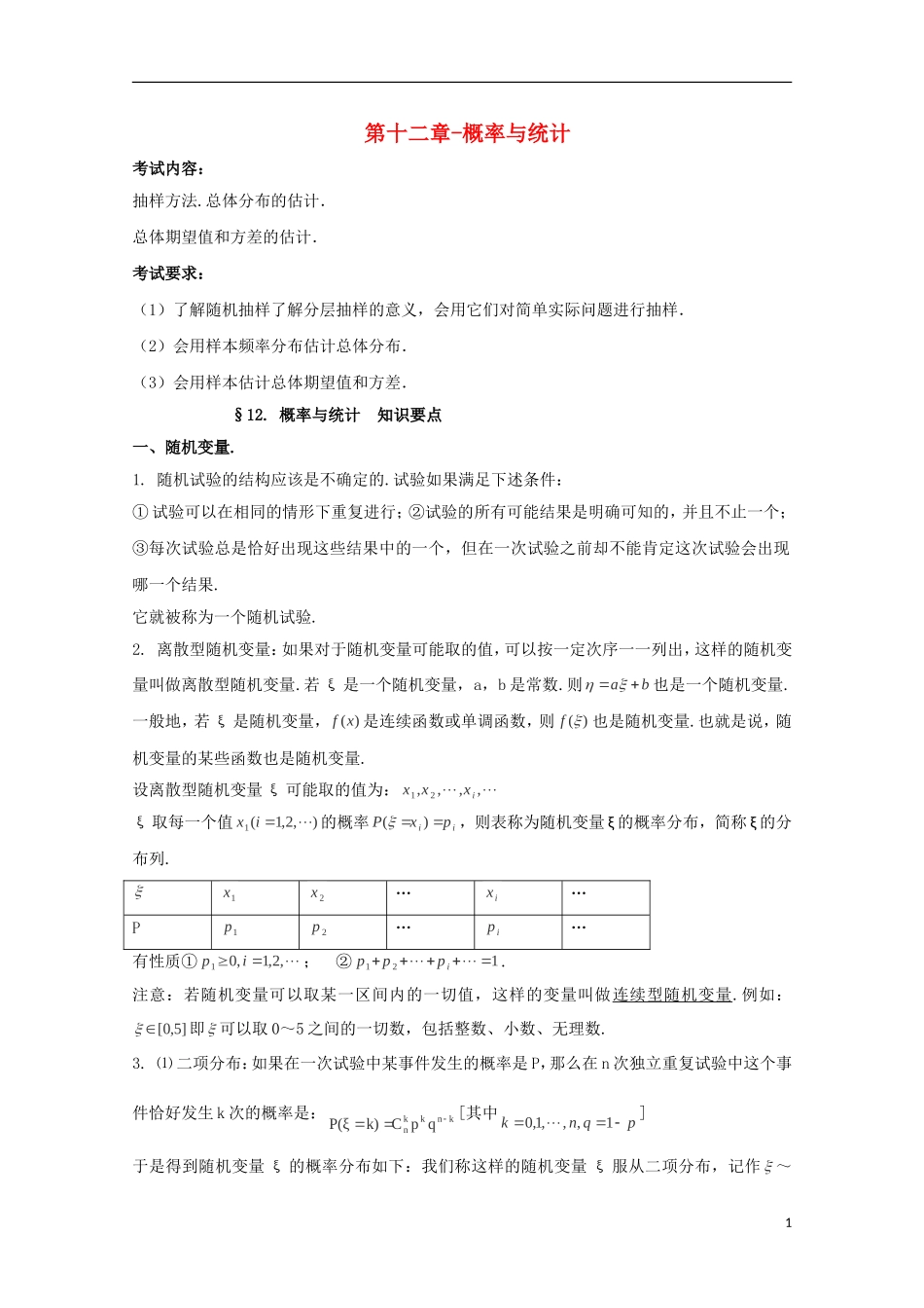 2014高考数学 基础知识清单 第12章 概率与统计 新人教A版 _第1页